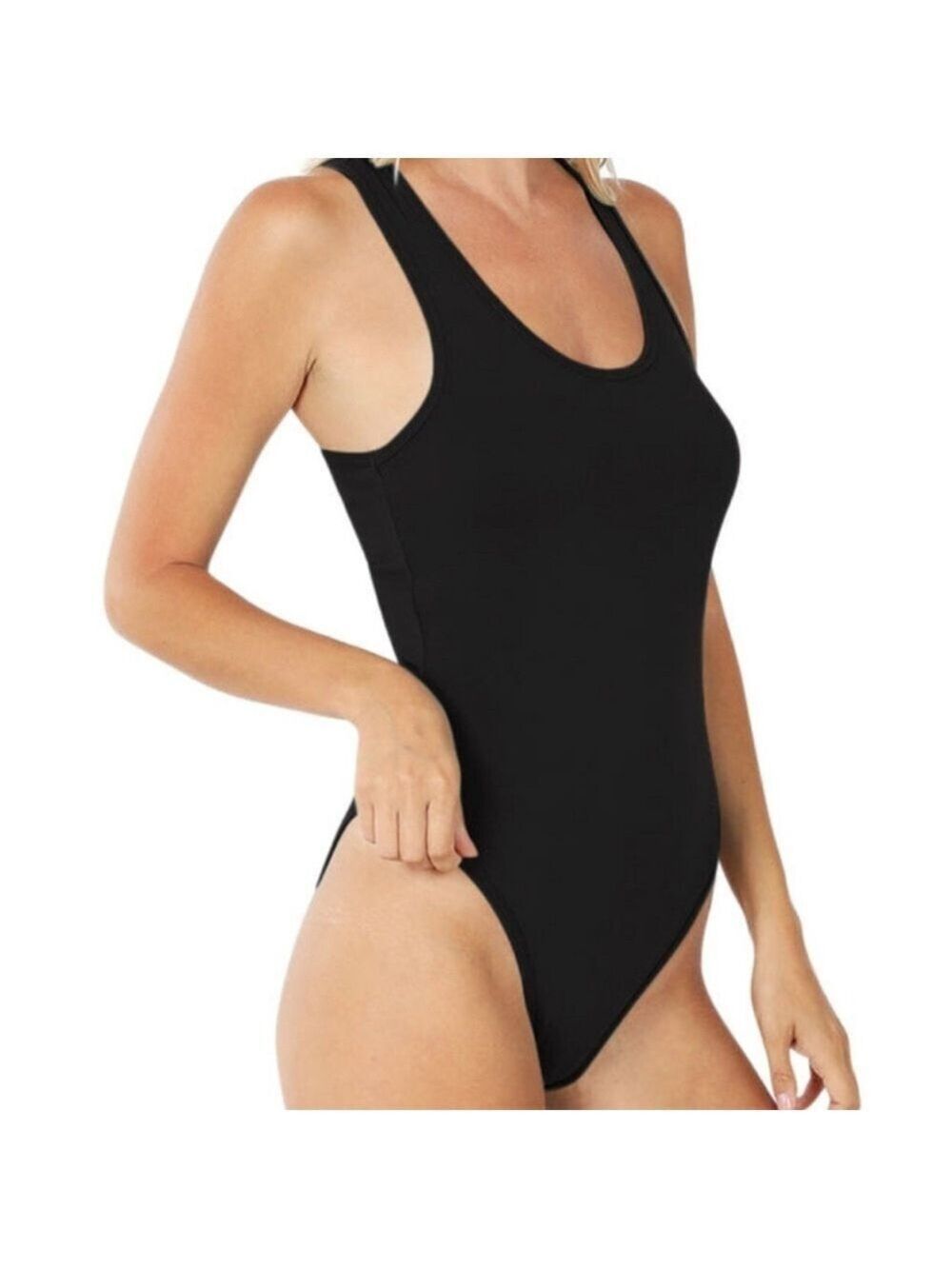 Zenana Outfitters Hi-Cut Black Cotton Bodysuit